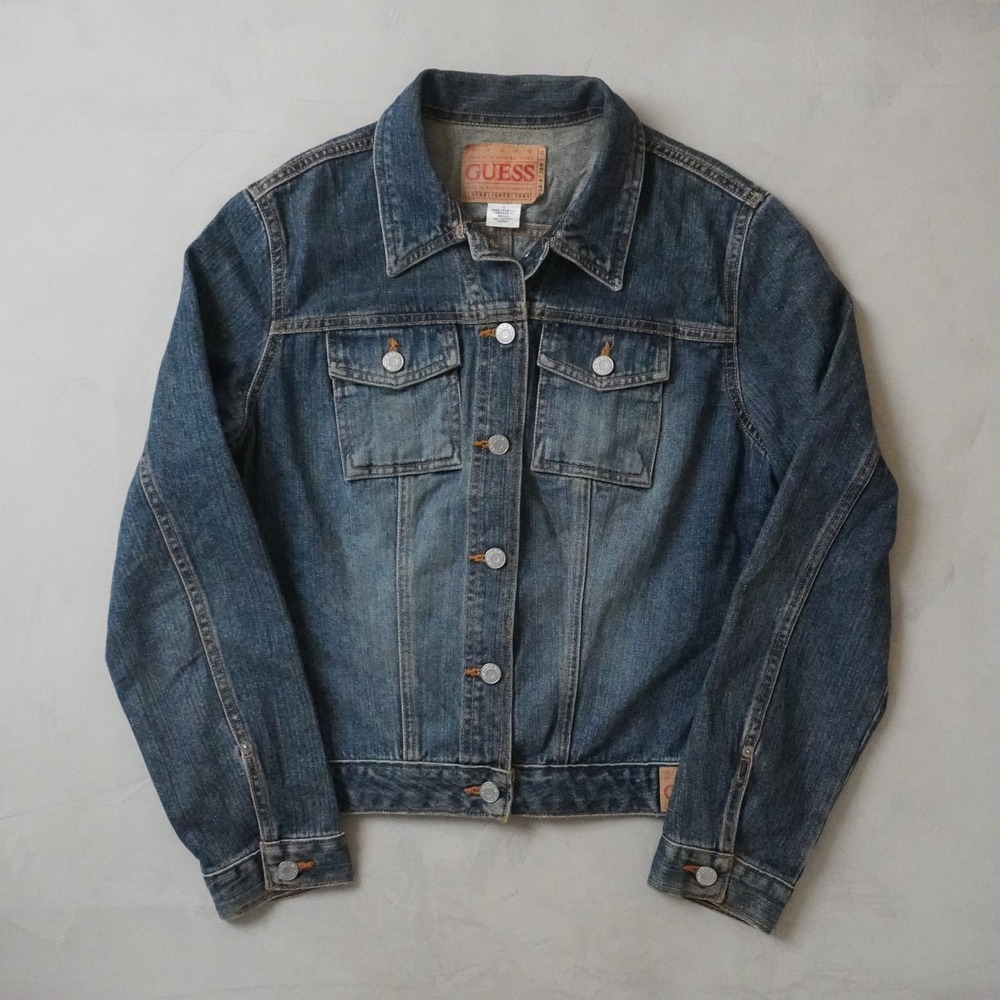 Vintage Guess Denim Jacket Large Mens Blue Jean Trucker 90s Y2K Cotton Wash